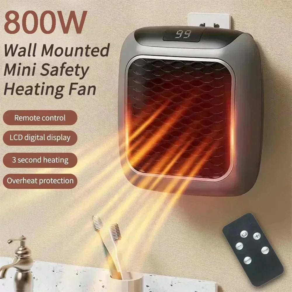 Home Mini Portable Small Wall Mounted 800W Fast Heating Heater with Energy Saving for Home Bathrooms Dormitories Winter Heating
